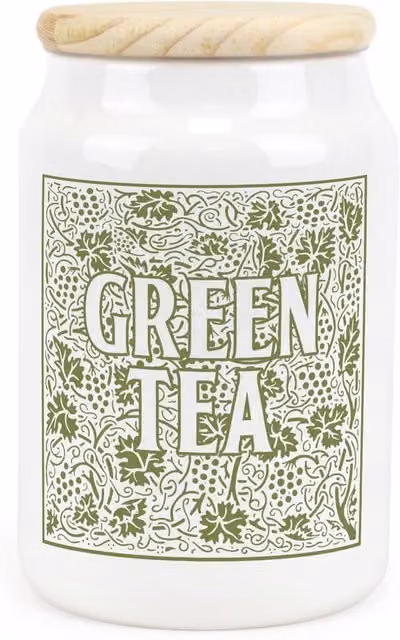 Purely Home Green Oak Leaves and Berries Ceramic Floral Green Tea Storage Canister in Green and White
