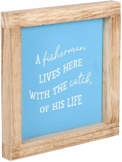 KDMK Fisherman's Pride Sky Blue Wooden Frame Typography Sign