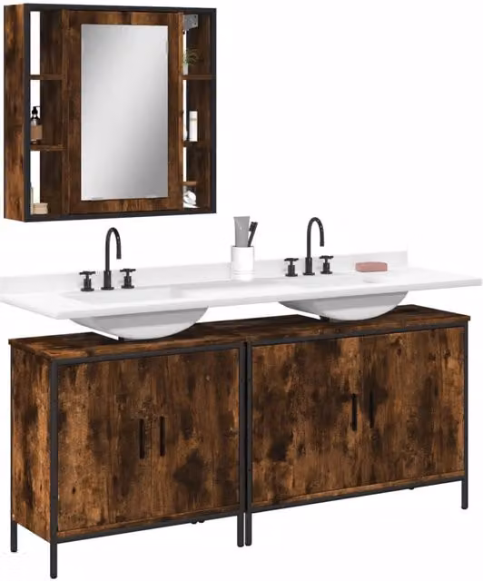 Berkfield Home 3 Piece Smoked Oak Bathroom Cabinet Set in Brown