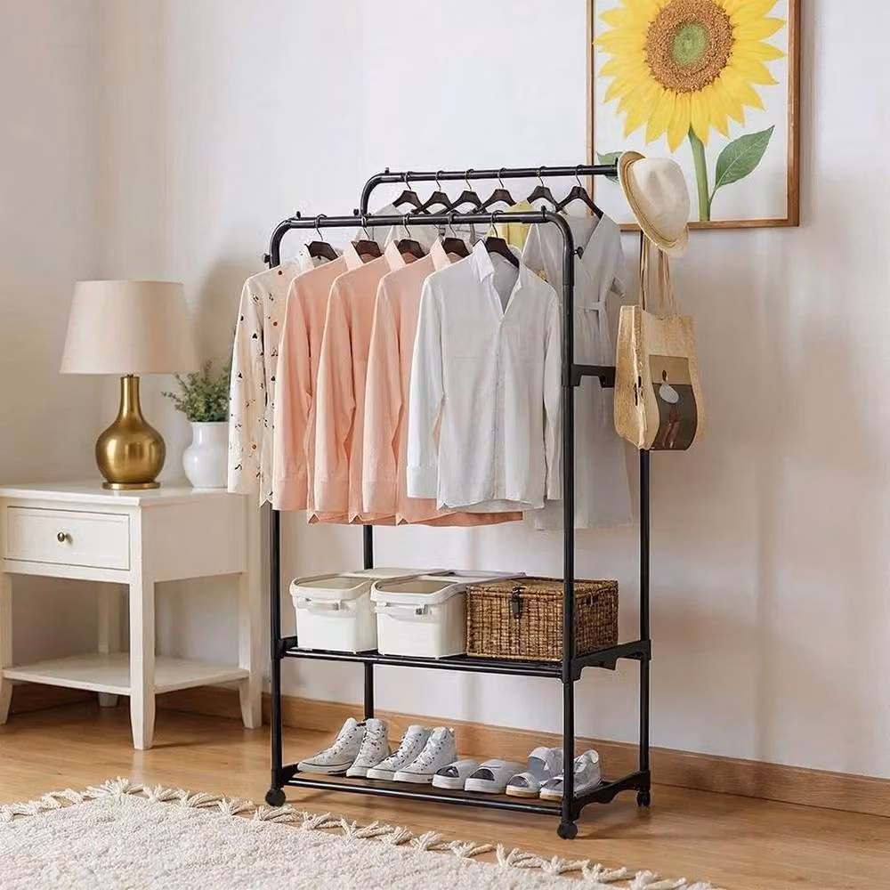 FORGEVIO Black Heavy Duty Metal Double Clothes Rail for Adults, W/D/H: 50 x 135 x 50 cm – 2