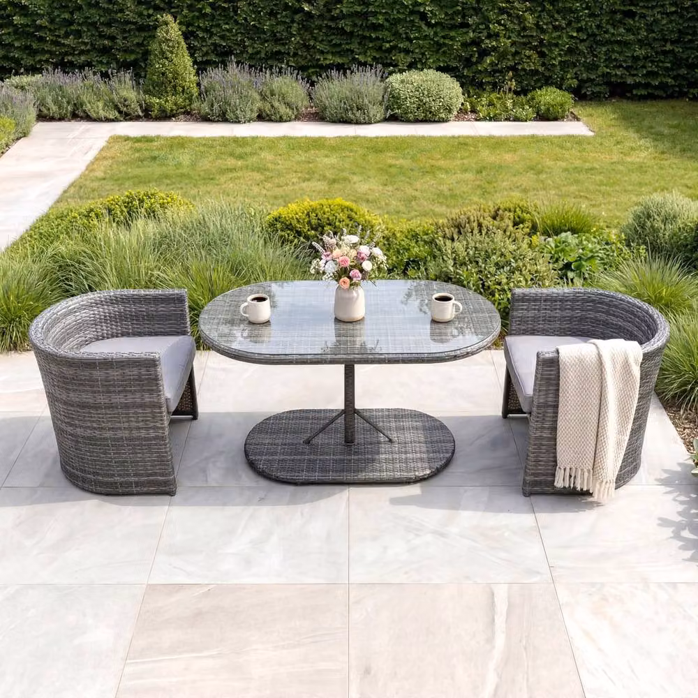Charles Bentley St Tropez Rattan Bistro Set, Grey, W/D/H: 118 x 57 x 72 cm – 2