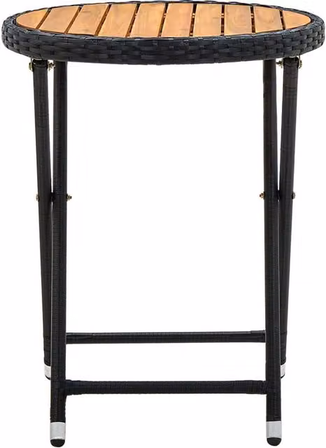 Berkfield Home Black Poly Rattan and Solid Acacia Wood Garden Tea Table W/D/H: 60 x 60 x 75 cm