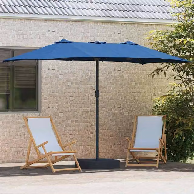 Berkfield Home Modern Folding Garden Parasol in Blue, W: 385 cm, D: 209 cm, H: 244 cm