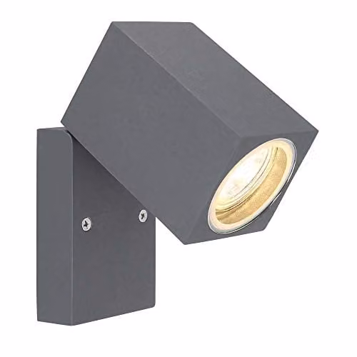 Globo Lighting Netlighting Grey Rectangular Outdoor Wall Spotlight with Transparent Glass Shade and Adjustable GU10 Bulb, IP44