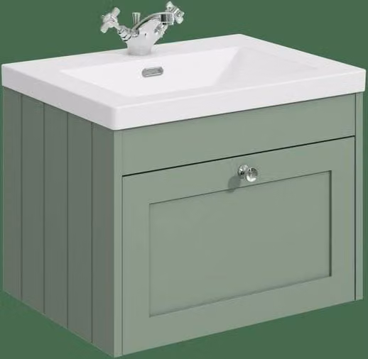 Balterley Minimalist Wall Hung 1 Drawer Unit with Basin, Satin Green, W: 60 cm – 1