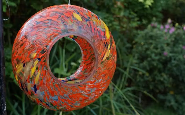 Sienna Glass Red and Multicolour Abstract Hanging Bird Feeder