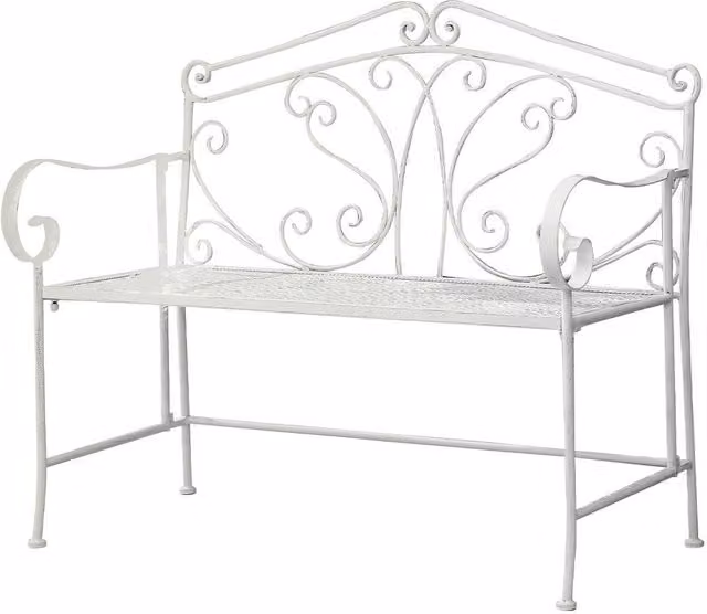 Glamhaus Metal Foldable Garden Bench in Antique White