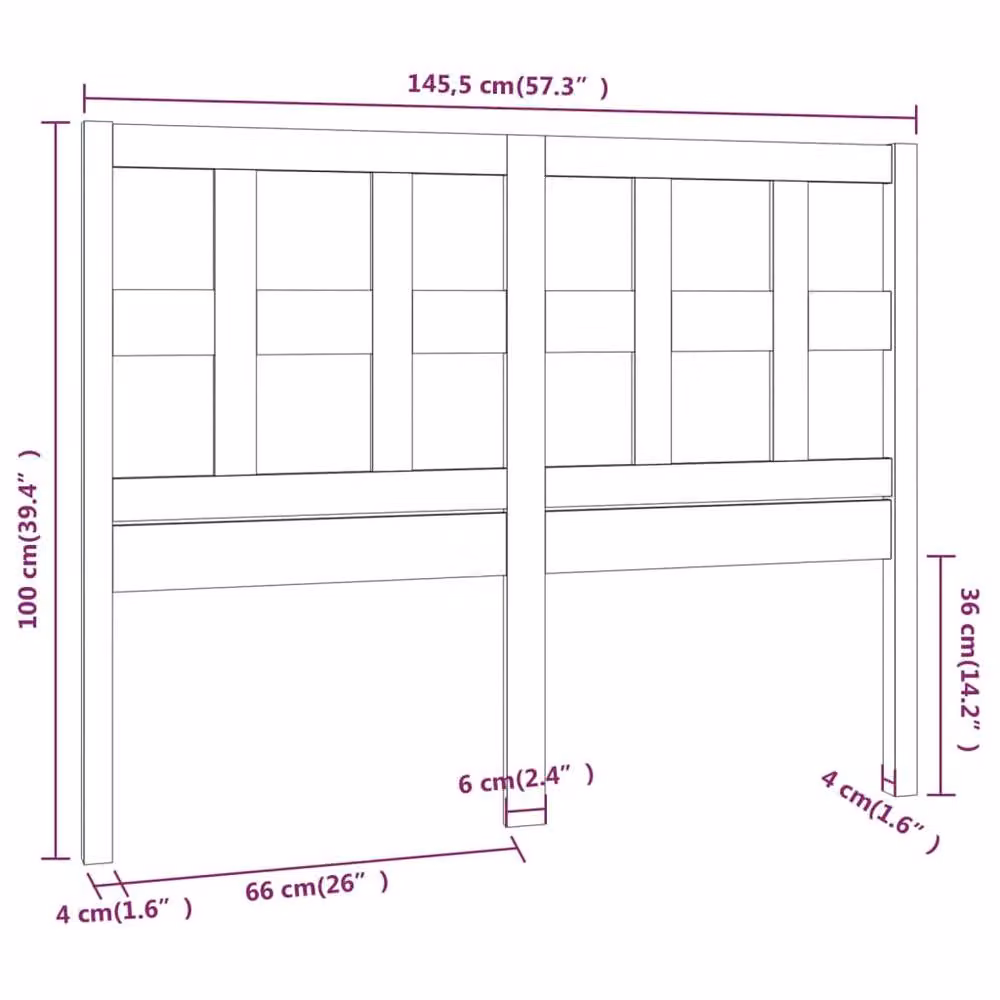 Berkfield Home Beautiful Bed Headboard in Black Solid Pine Wood, W: 145.5 cm, D: 4 cm, H: 100 cm – 3