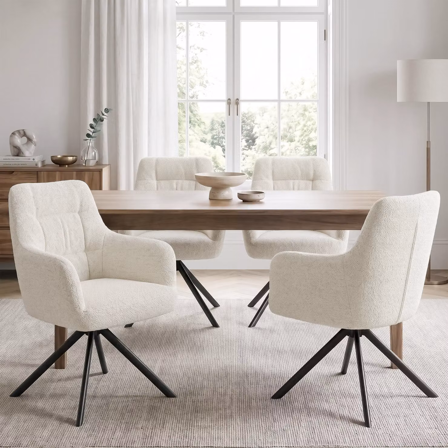 DHS Swivel Boucle Dining Chairs Set of 4, Cream