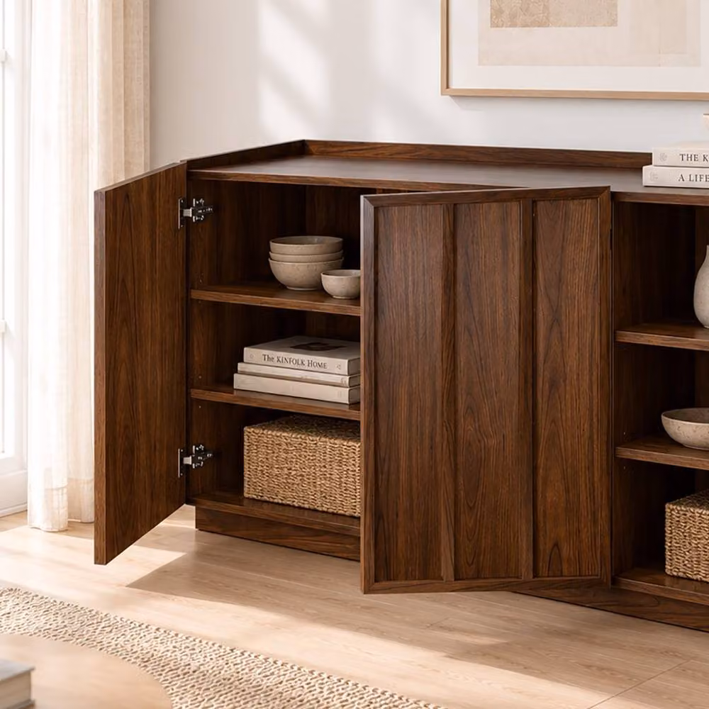 CALICOSY ABEL 3-Door Sideboard in Dark Brown Walnut-Effect, Width: 140 cm – 3