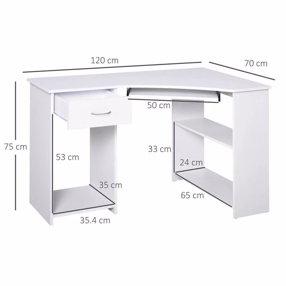 NESTLUNE L-Shaped Corner Computer Desk in White with 2 Shelves, W/D/H: 100 x 15 x 75 cm – 2