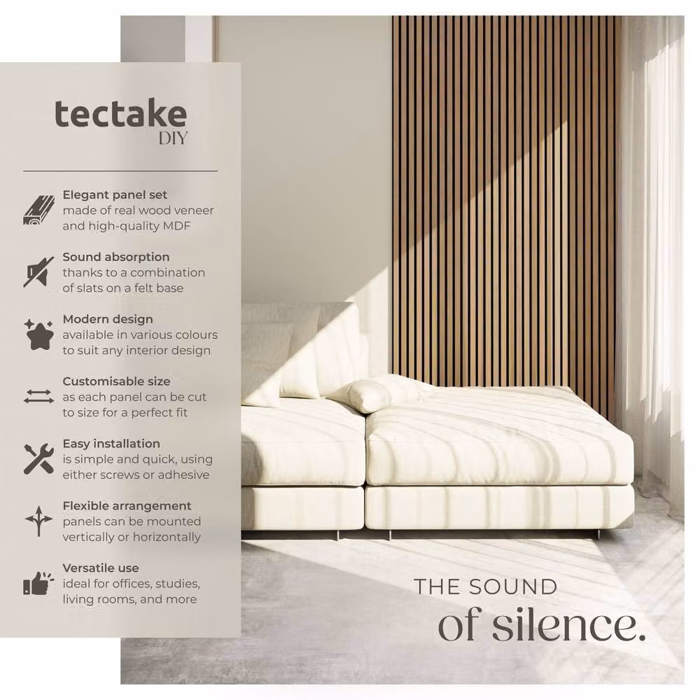 tectake Modern Wood-Look Acoustic Wall Panels in Light Oak – 2