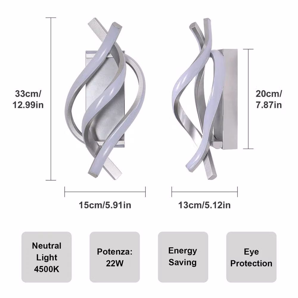 Pheashine Silver Modern LED Wall Light, 22W, 4500K Neutral White, Up and Down Sconce – 2