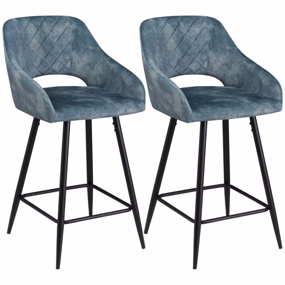 STILVORA Set of 2 Modern Blue Velvet Bar Stools with Metal Frame – 4