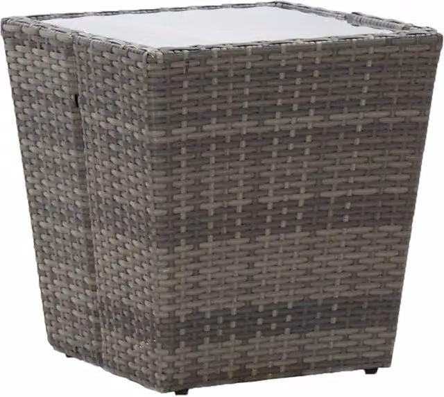 Berkfield Home Grey Tea Table with Poly Rattan and Tempered Glass, W/D/H: 41.5 x 41.5 x 43 cm – 1