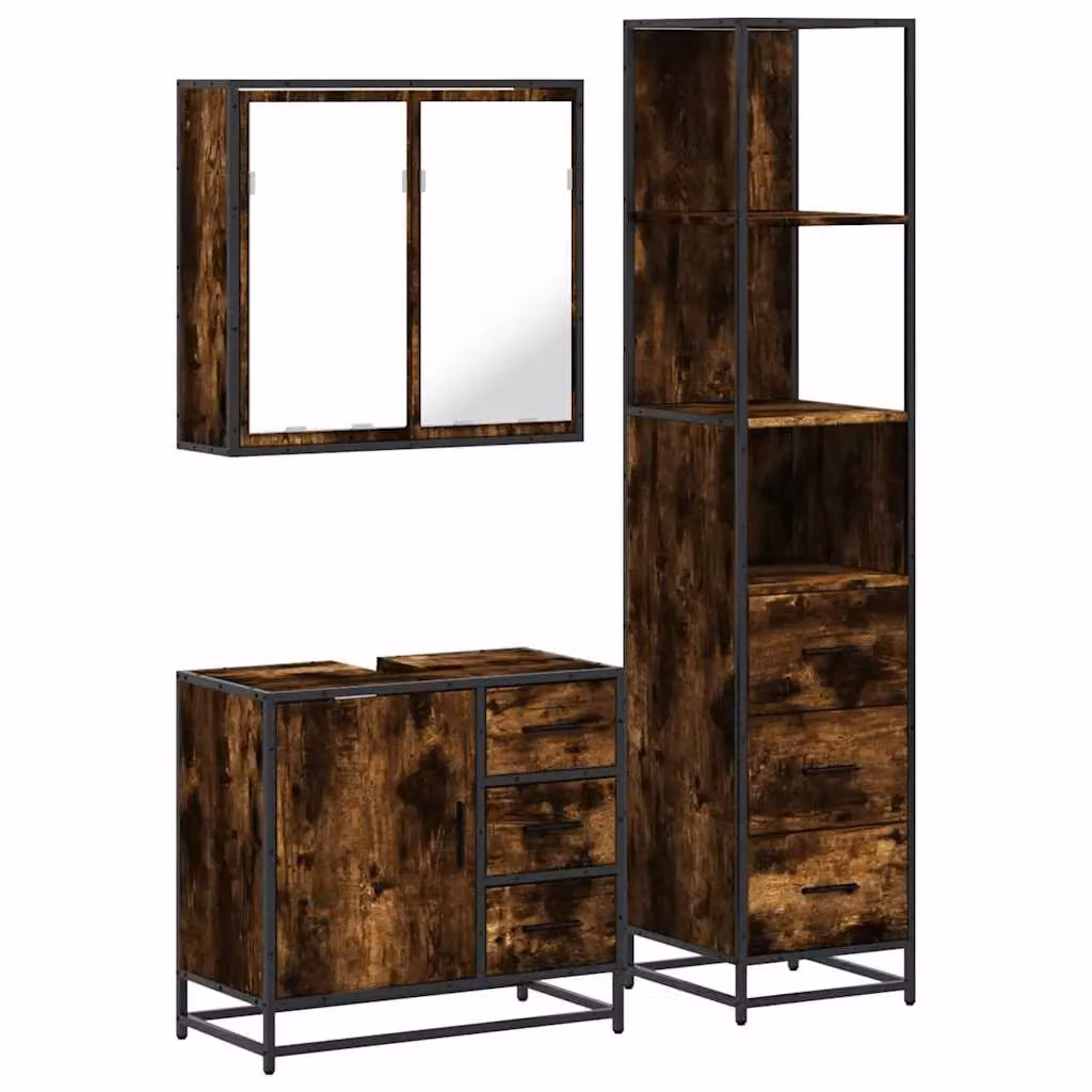 Berkfield Home 3 Piece Industrial Bathroom Furniture Set in Smoked Oak Brown – 2