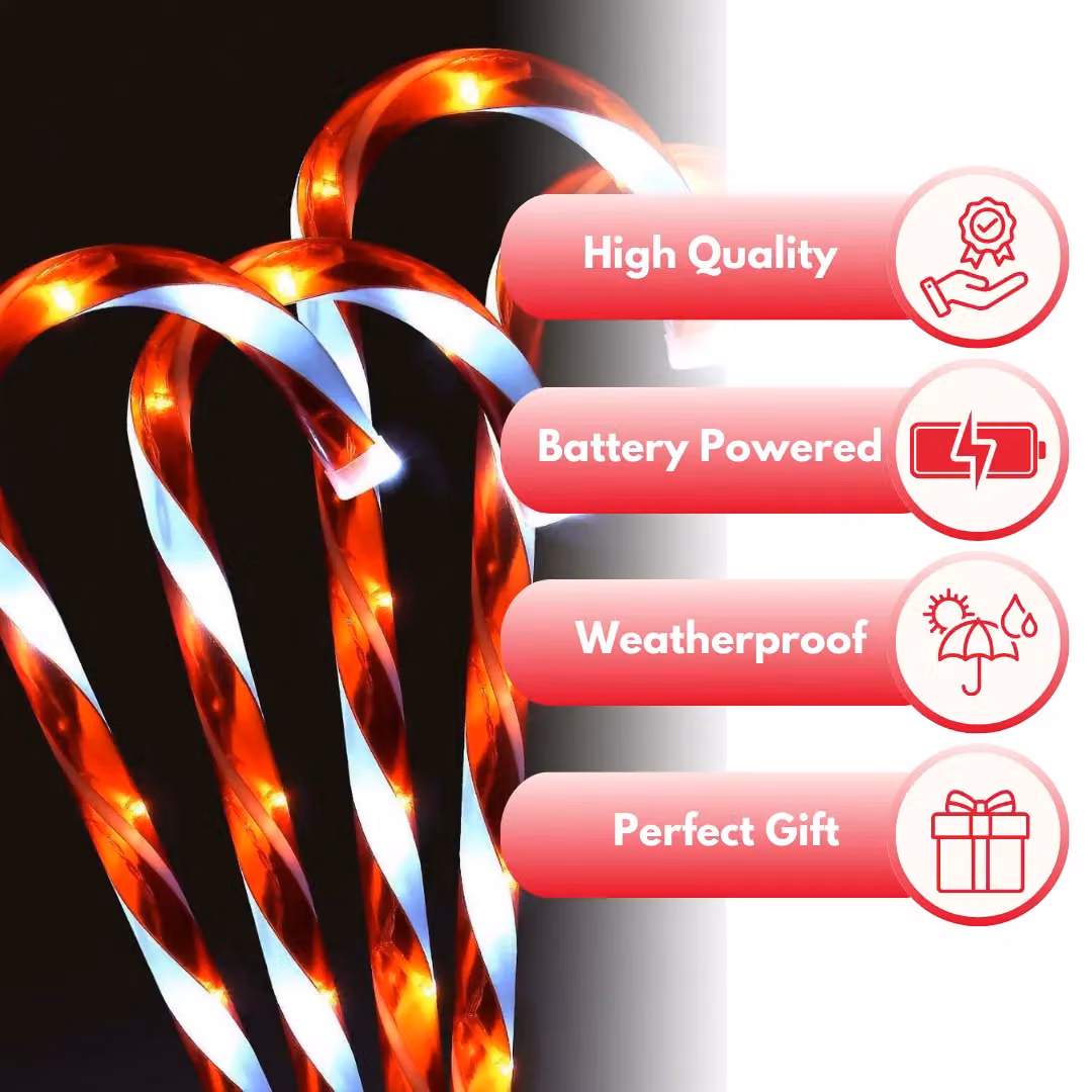 Marco Paul Pack of 6 Red LED Battery Powered Candy Cane Garden Stake Lights – 3