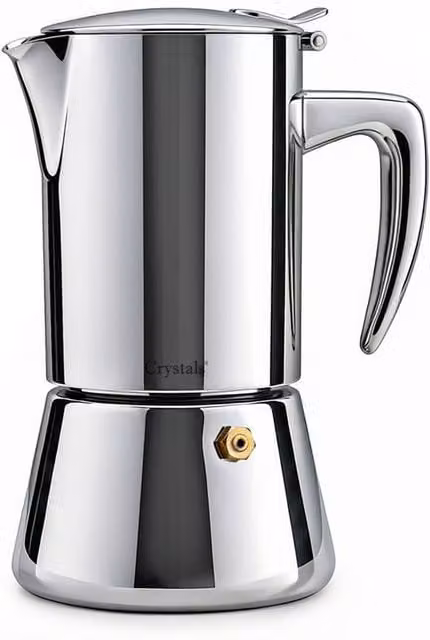 Crystals 6 Cup Stainless Steel Espresso Maker Stovetop Moka Pot in Metallic Silver – 1
