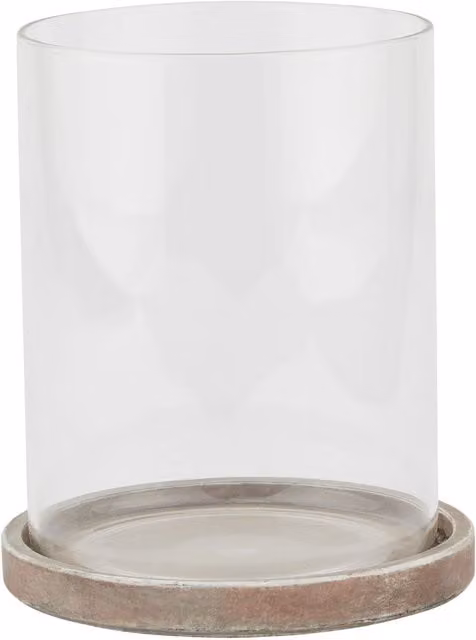 KDMK Mediterranean Ceramic Tabletop Hurricane Lantern in Brown and Transparent Glass