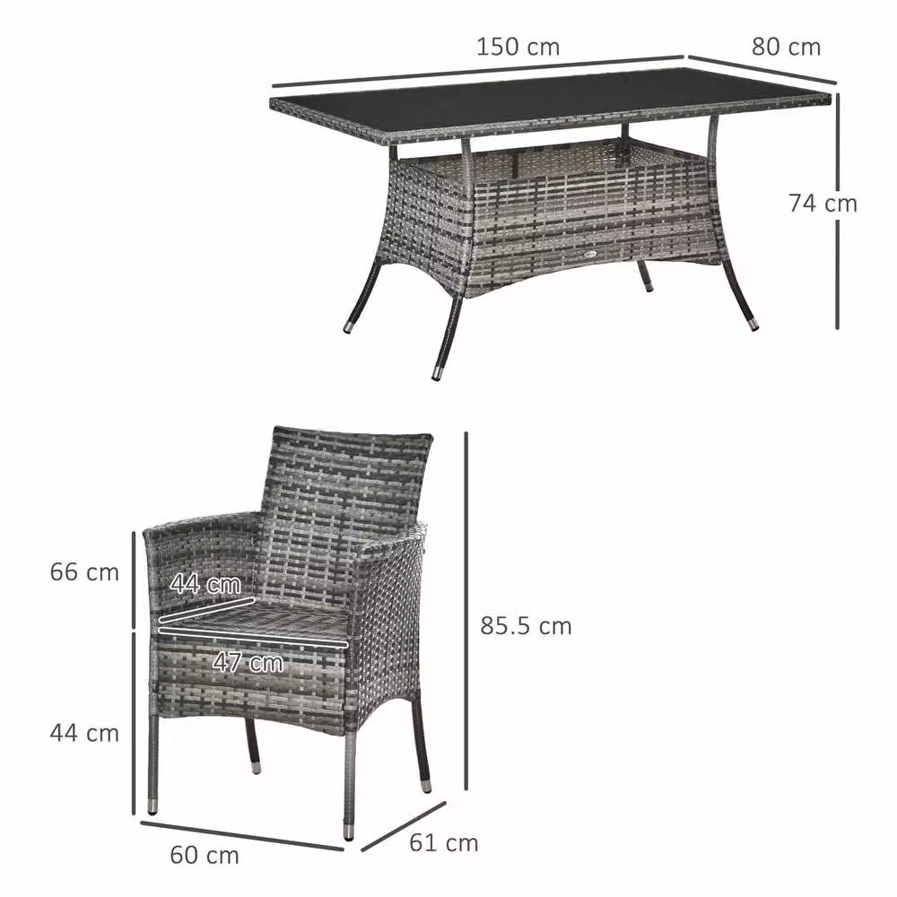 STILVORA 6-Seater Modern Dining Set with Grey Rattan and Metal Frame – 2