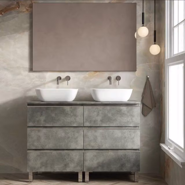 Banyetti Vatilla 1200mm Floorstanding Bathroom Vanity with Matching Worktop, Cemento Grey, W: 120 cm, D: 45 cm, H: 84 cm