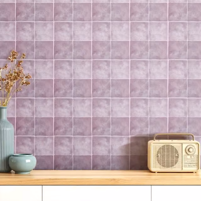 Livingandhome Set of 10 Self Adhesive 3D Geometric Square Tile Wallpaper Stickers, Purple, W/D/H: 23 x 23 x 23 cm