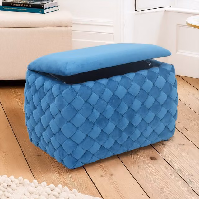 Artemis Home Plumeo Standard Velvet Storage Ottoman in Blue