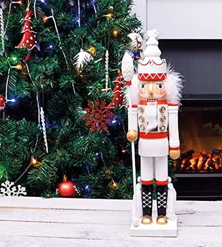 St Helens Home & Garden Nutcracker with Staff Christmas Decoration, Multicolour, Height: 40 cm – 1