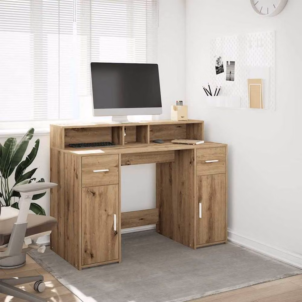Berkfield Home Soft Desk with LED Lights in Artisan Oak Brown, W/D/H: 120 x 55 x 91 cm – 2