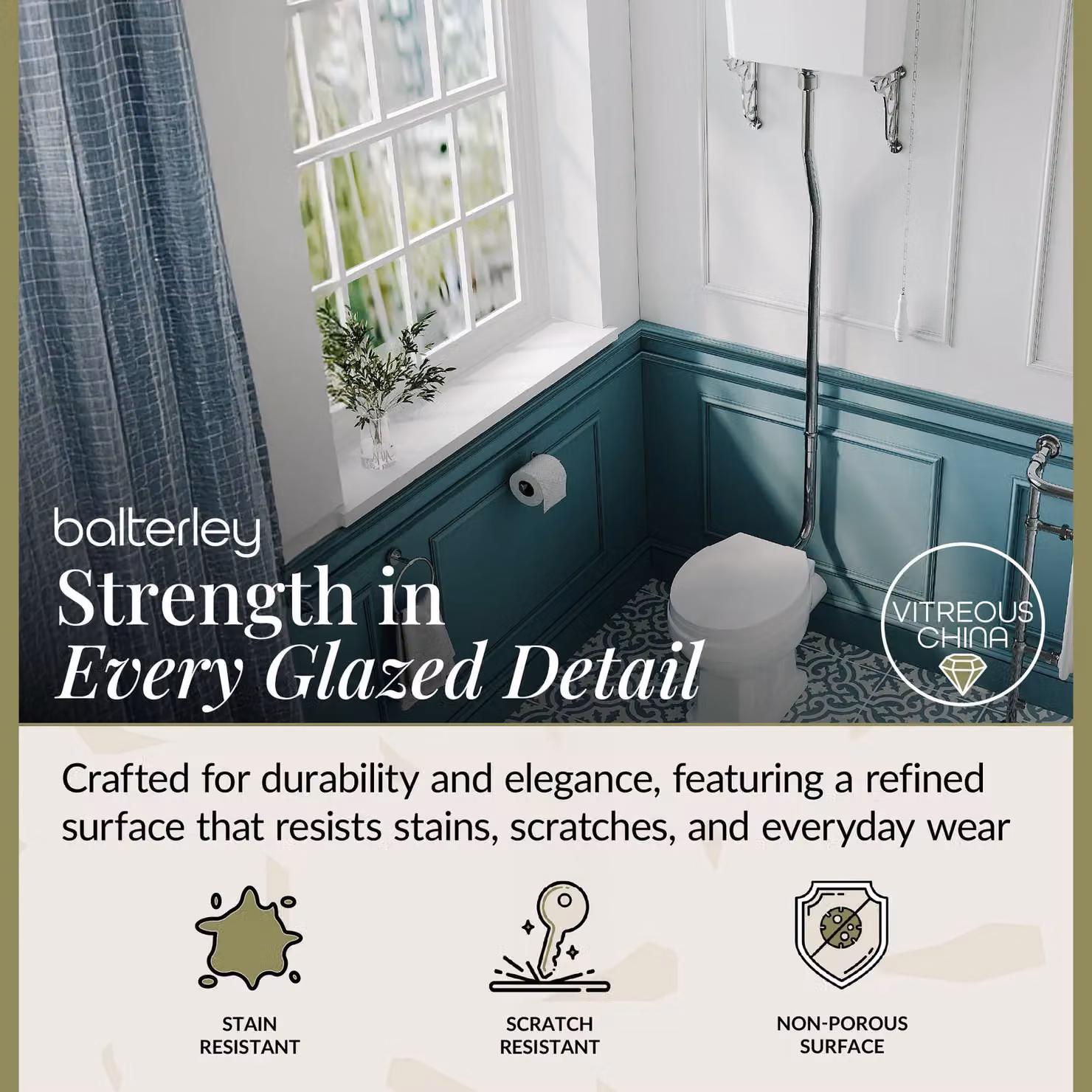 Balterley Traditional High Level Ceramic Toilet Pan, Cistern and Flush Pipe Kit in White – 2