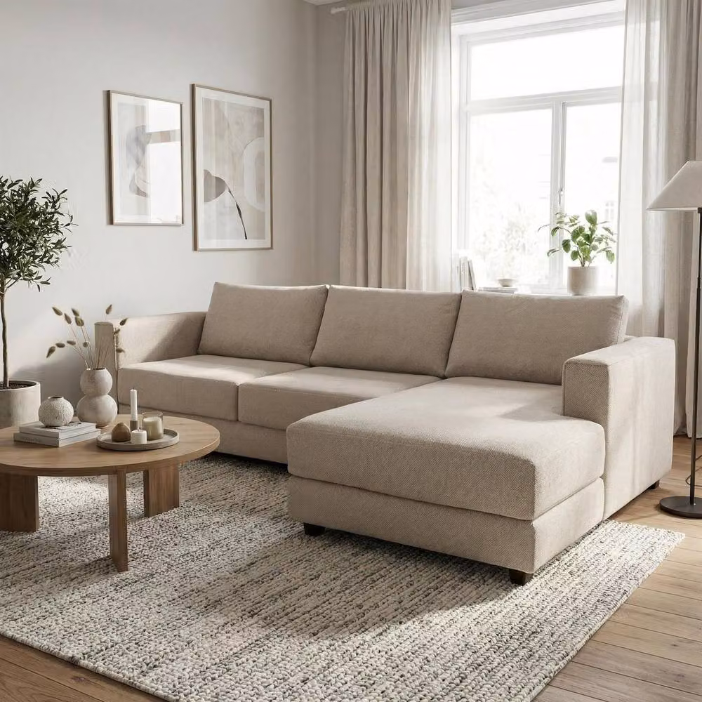Abakus Direct Kaizer Right Facing L-Shape Corner Sofa in Light Brown Bubble Fabric – 2