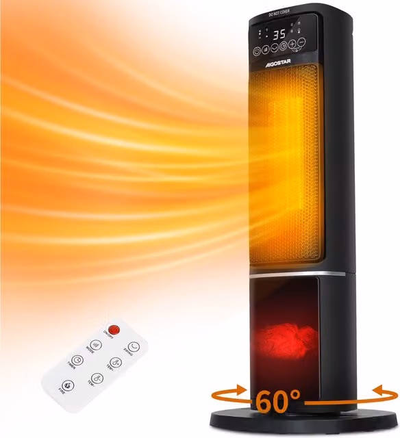 Aigostar Electric Heater Fan with Fireplace, Black