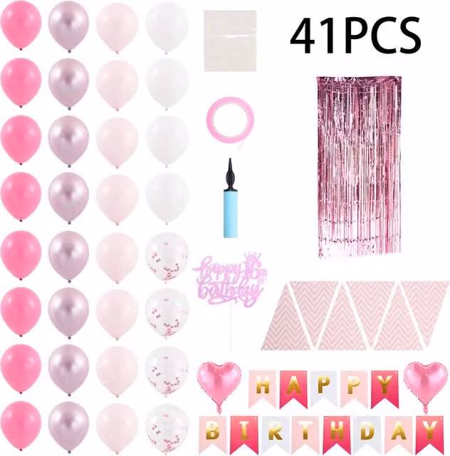 Lifeideas 41-Piece Pink Birthday Party Balloon Decoration Set