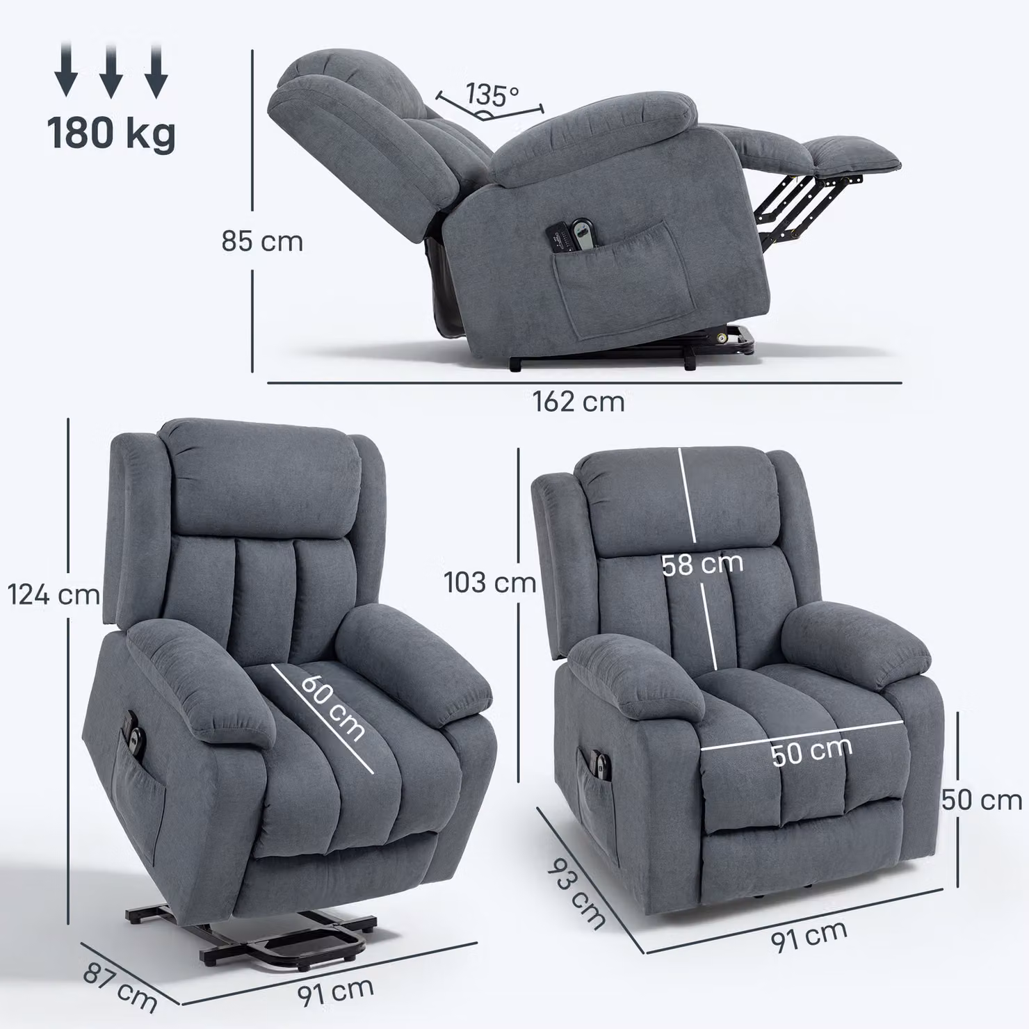 HOMCOM Power Lift Recliner Chair with Massage in Grey – 4