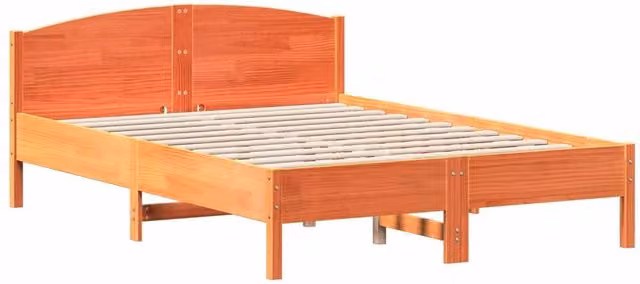 Berkfield Home Beautiful Solid Wood Bed Frame in Waxed Brown, W/D/H: 160 x 200 x 74.5 cm