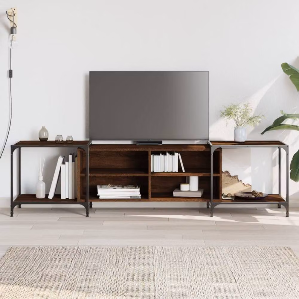 Berkfield Home Industrial TV Cabinet in Brown Oak, W/D/H: 203 x 37 x 50 cm – 2