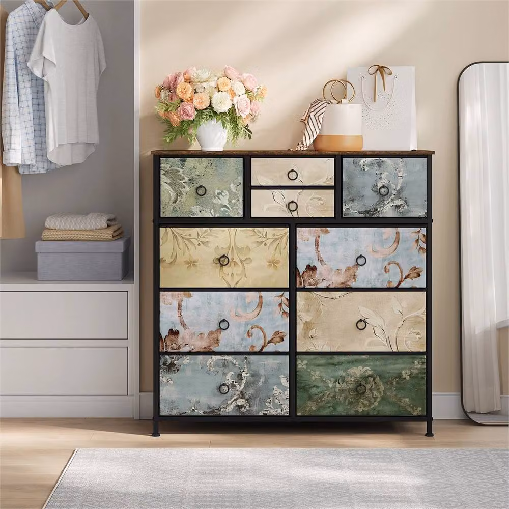 SPETLEK Retro Floral 10 Drawer Chest of Drawers for Bedroom Storage in Multicolour – 3