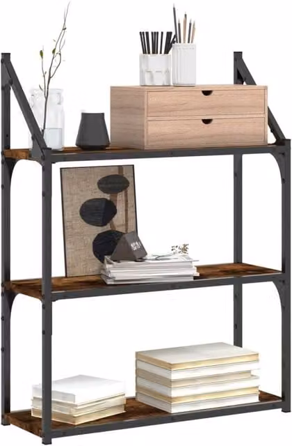Berkfield Home 3-Tier Wall Mounted Shelf in Smoked Oak Brown, W/D/H: 60 x 21 x 78.5 cm