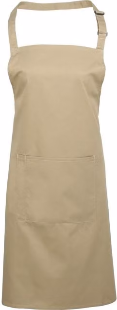 Premier Women's Bip Apron with Pocket in Beige Poly-Cotton Workwear