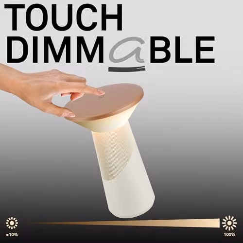 Briloner Pilia Rechargeable LED Table Lamp with Stepless Touch Dimmer, IP44, Warm White, H 24 cm x W 15 cm x D 15 cm, Warm Grey Coffee – 6