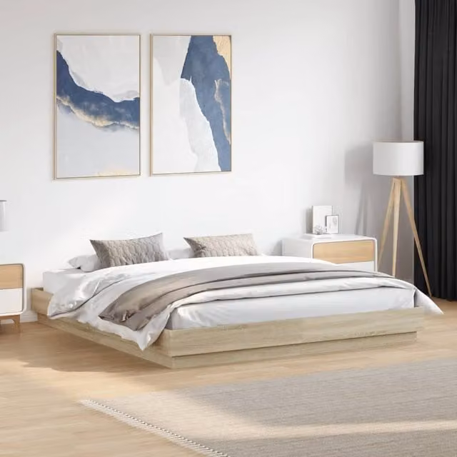 Berkfield Home Sonoma Oak Bed Frame in Brown 200 x 200 cm