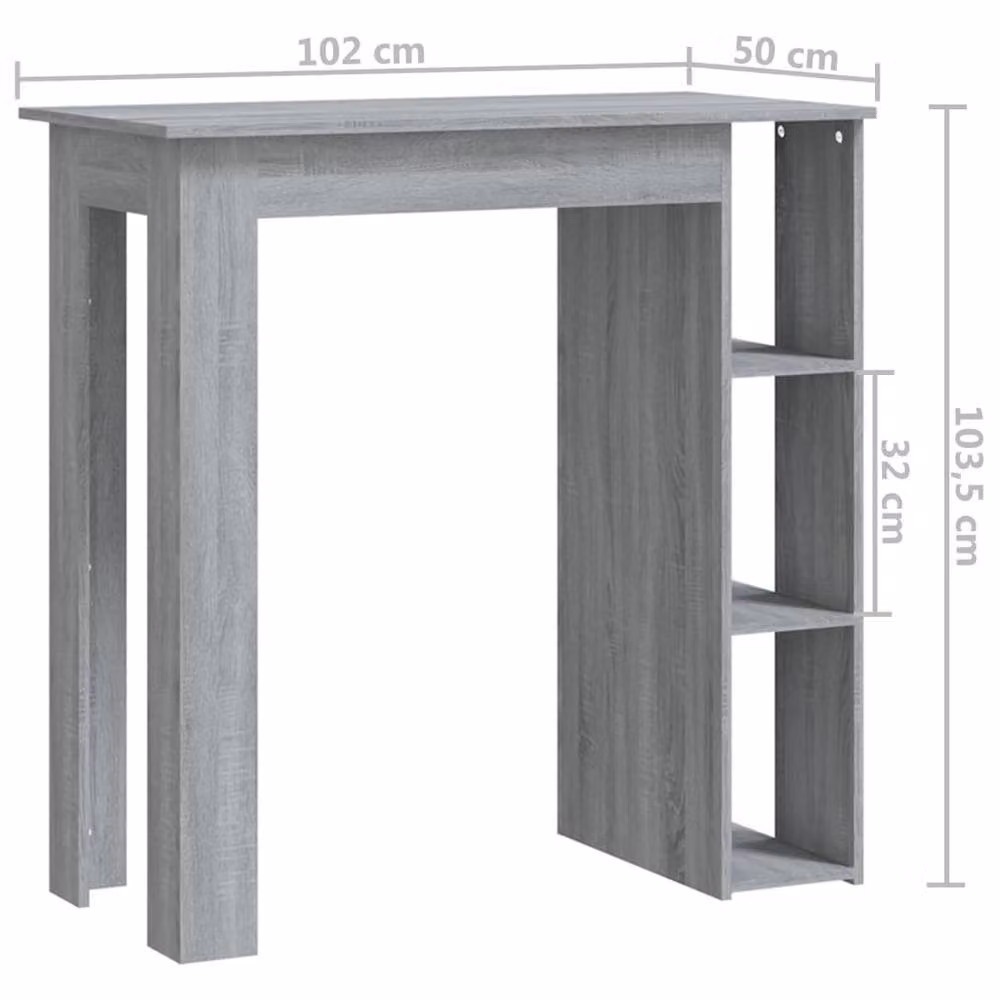 Berkfield Home Bar Table with Shelf in Grey Sonoma, W/D/H: 102 x 50 x 103.5 cm – 5