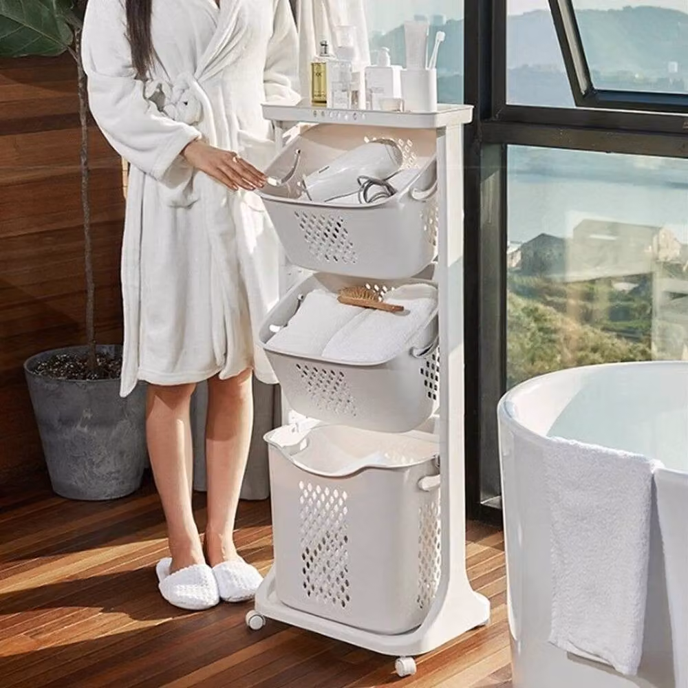 Kelvenix Portable Collapsible Laundry Trolley with Wheels and Removable Bag, White – 3