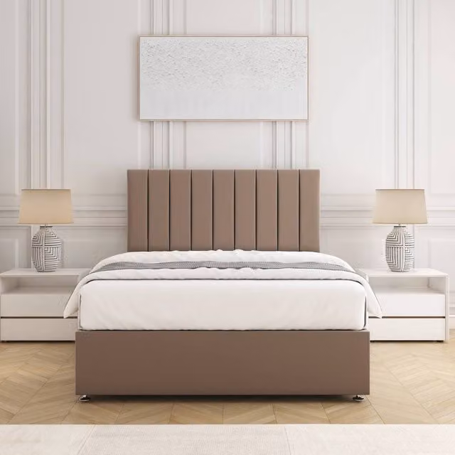 BSSPOKE Aria Small Double Divan Bed Set with 24 inch Headboard and Mattress in Bronze Plush Velvet