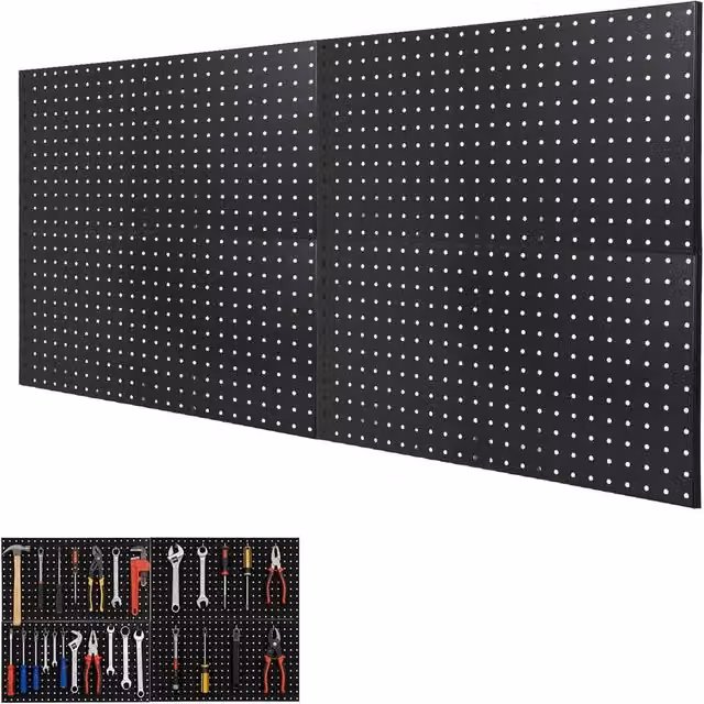 London Boutique 4-Piece Modular Metal Wall Mounted Pegboard Tool Organiser, Black, W/D/H: 60 x 60 x 60 cm