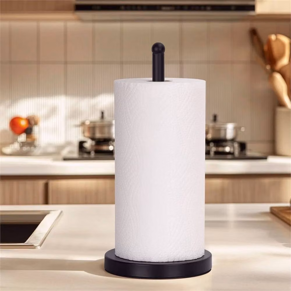 Nordara Black Stainless Steel Freestanding Kitchen Roll Holder with Weighted Non-Slip Base – 2