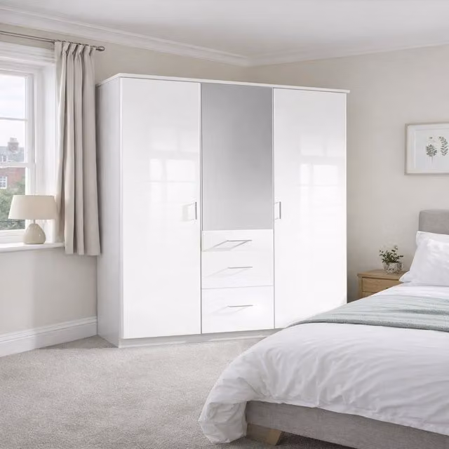 TJS Clack 2 Door Modern Wardrobe in Gloss and Matt White, Height: 199.0 cm