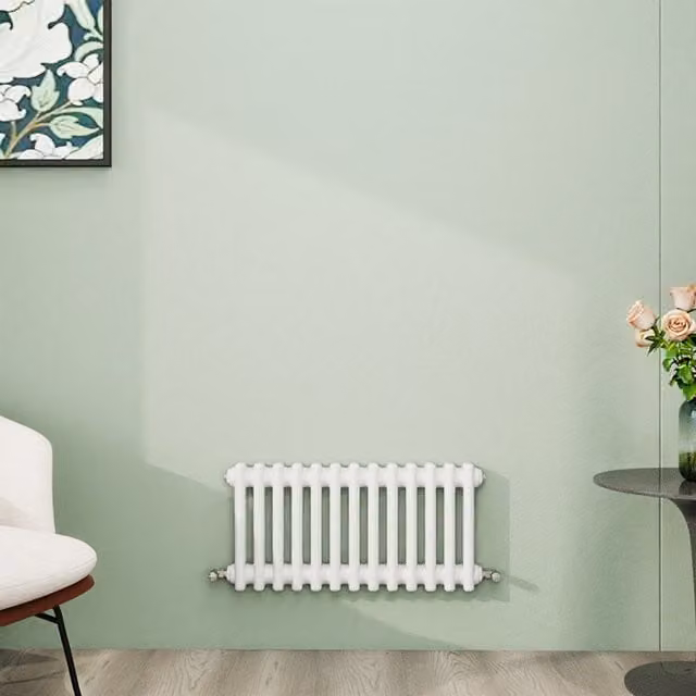 AicaBathroom Horizontal Traditional Cast Iron Style 2 Column Steel Radiator in White, W/D/H: 60.5 x 30.0 x 60.5 cm