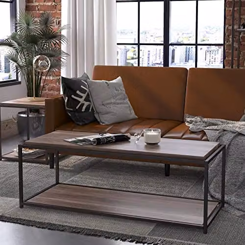 DHP Furniture Quincy Modern Rectangular Coffee Table in Brown Oak Finish – 1