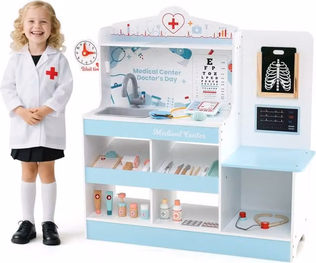 Costway Kids Doctor Play Set in Blue Wood